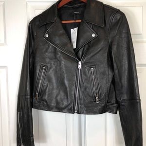 Theory Black Leather New Moto Jacket Coat